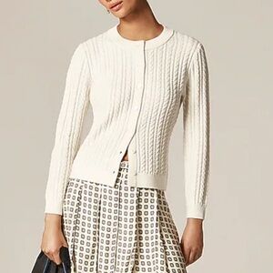 J Crew White Cable Knit Cardigan